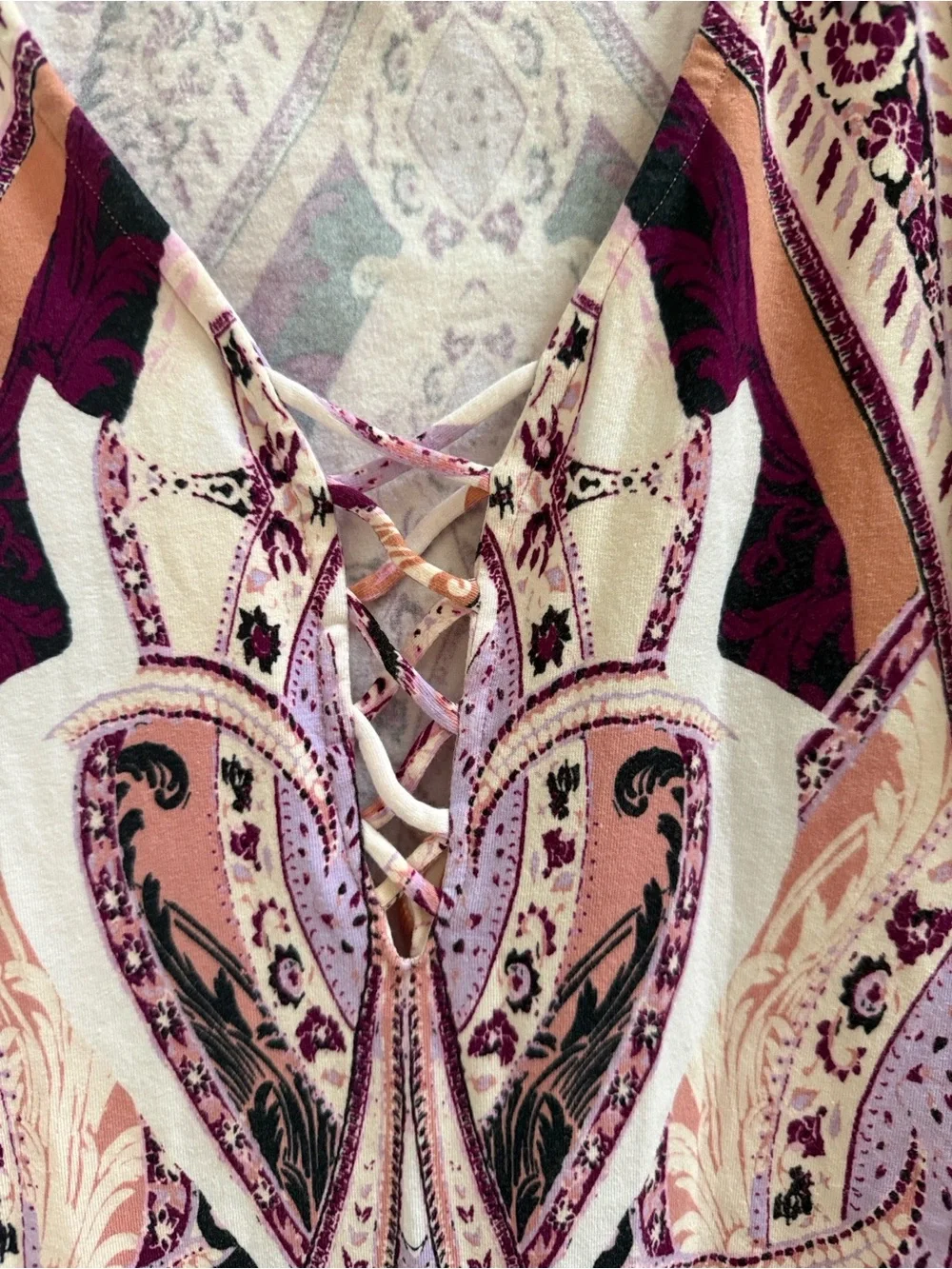 Free People Pick A Place Lace Up Long Sleeve Bodysuit Women’s M Pink Purple Boho